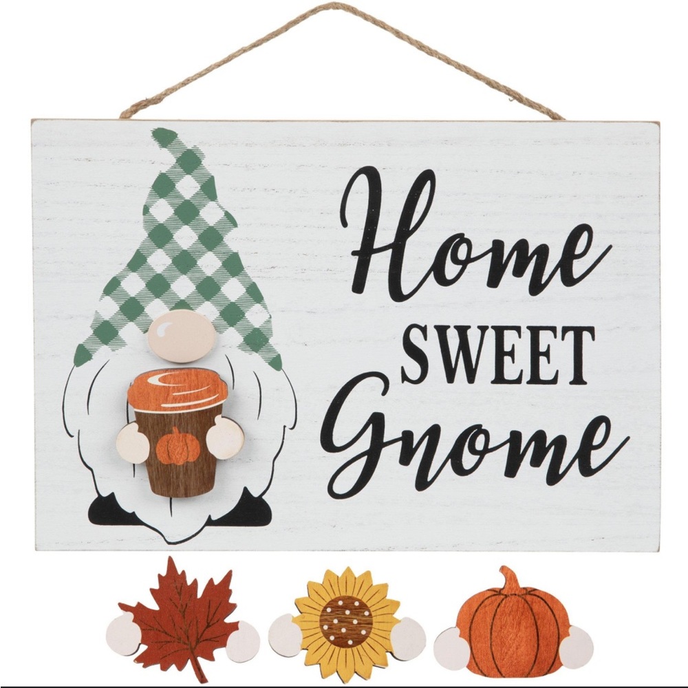 NEW Fall Wooden Sign Home Sweet Gnome Interchangeable Pieces Fall Wall Decor